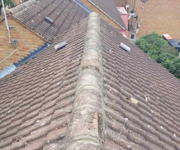 This is a photo of a roof ridge that has just been re-bedded, work carried out by NRS Roofing Thrapston